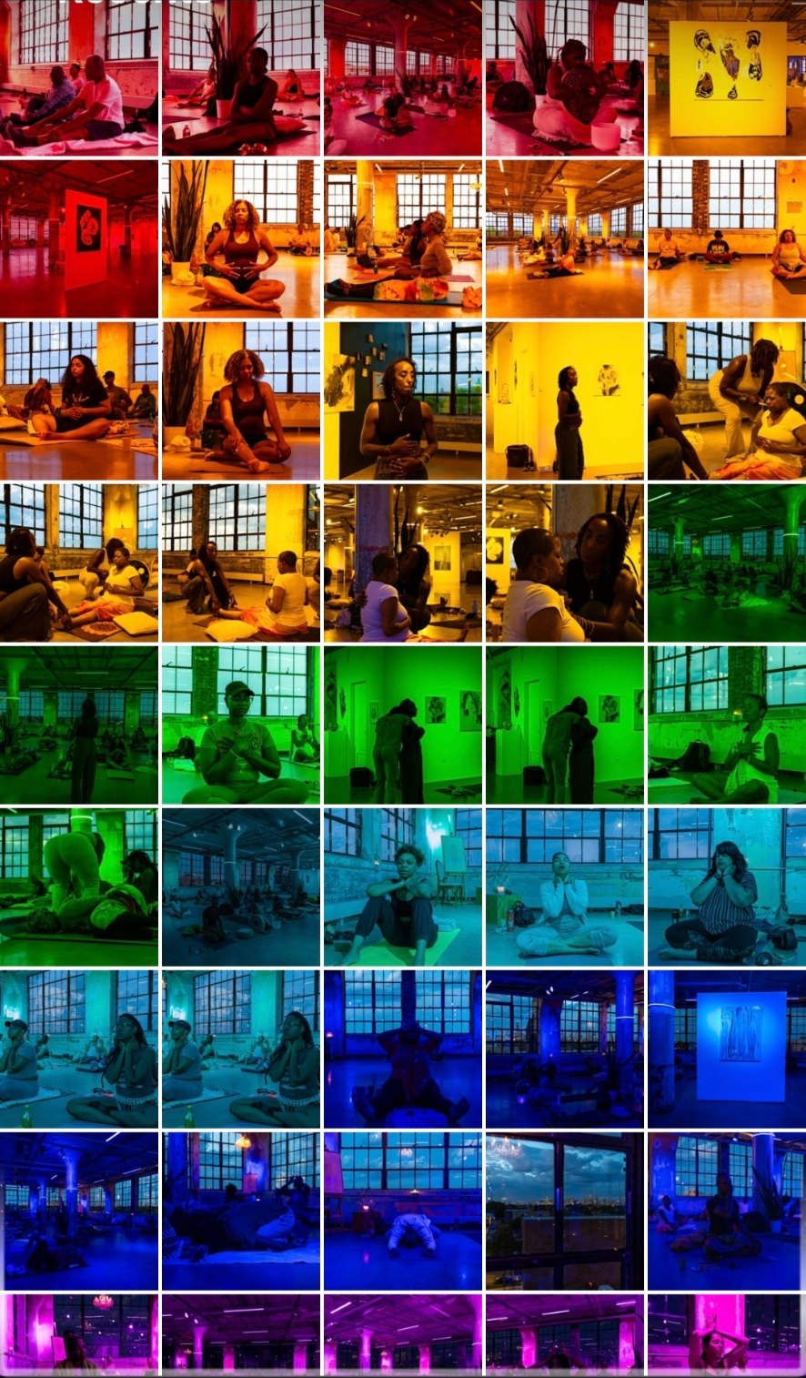 A color-by-color photo journey through a chakra-light meditation, from red through violet
